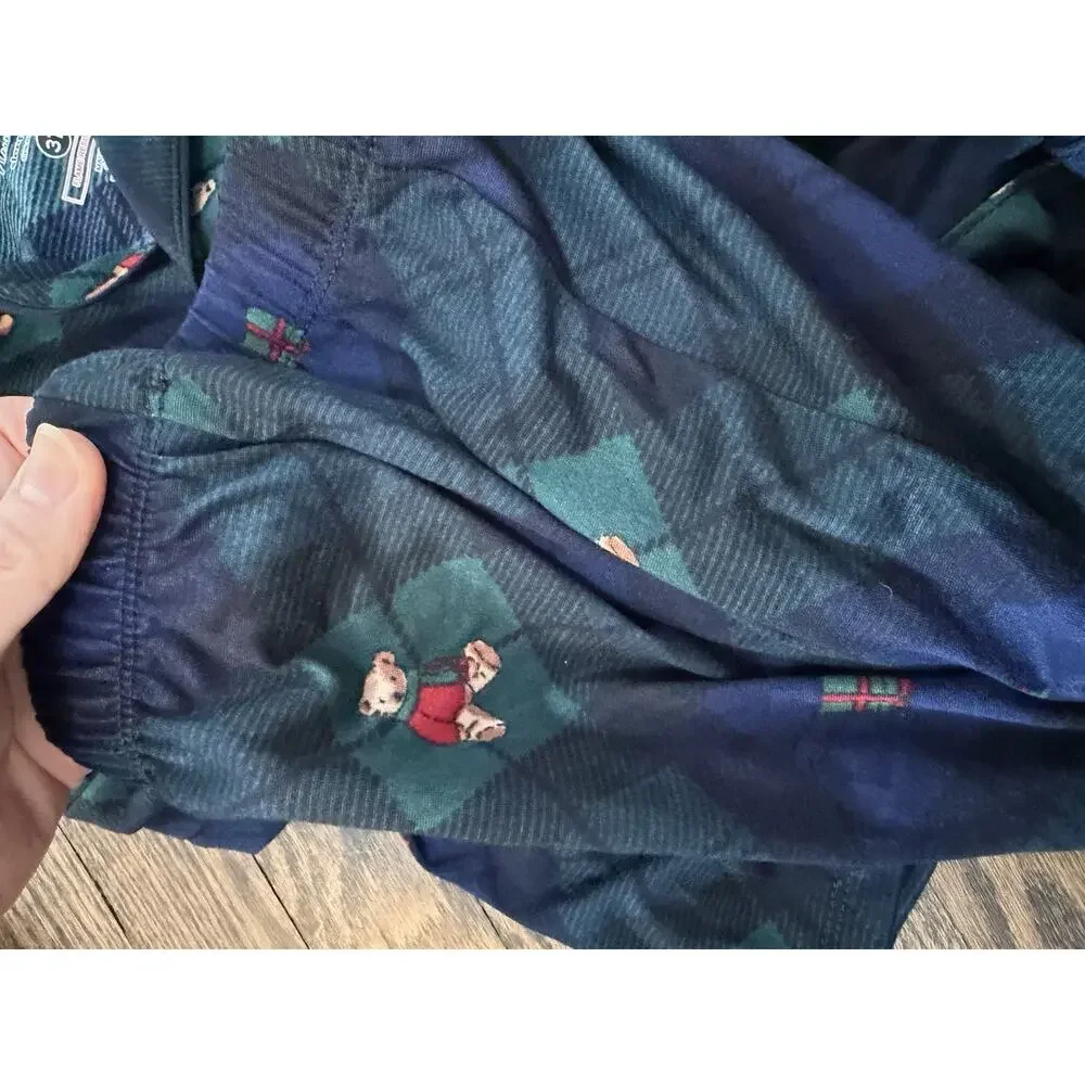 Teddy Bear Green Plaid Toddler Holiday 2 Piece Pajamas Sz 3T Nordstrom NWT